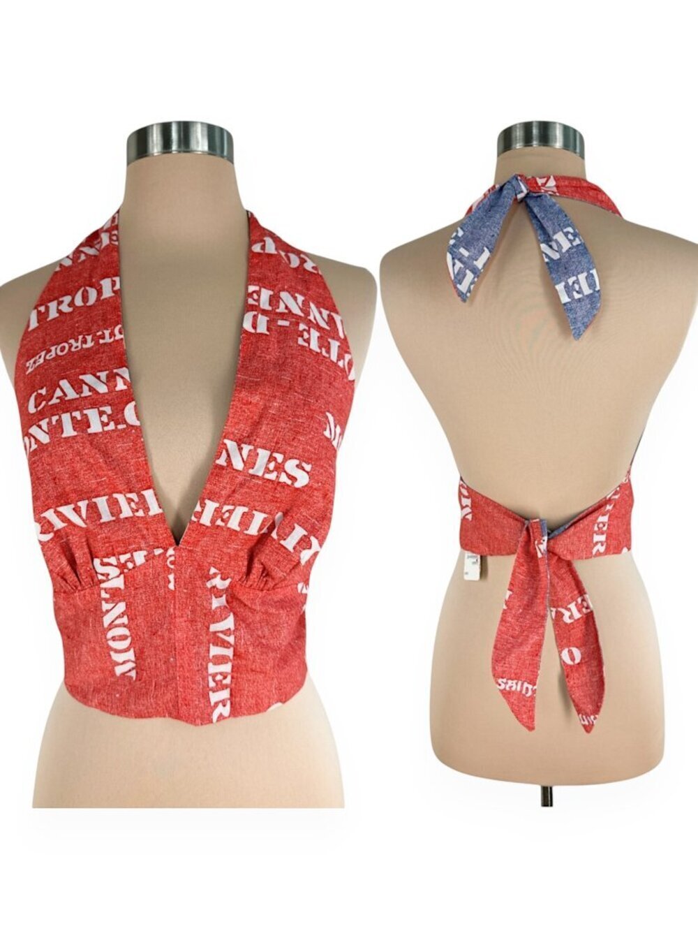 California Things Vintage Deadstock Reversible Red Blue Halter Top NOS New NWT M